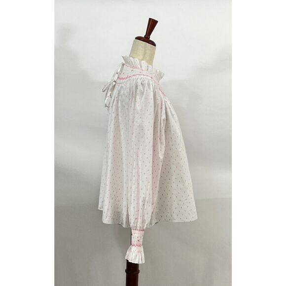 HUNTER BELL Sz M Medium Pink White Dot Smocked Hayes Blouse Shirt - Picture 7 of 10